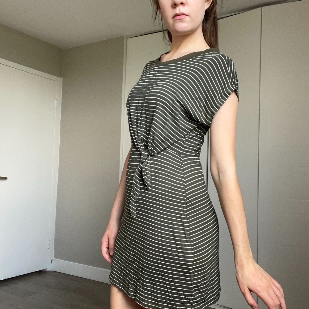 Francescas Green and White Pinstripe Dress